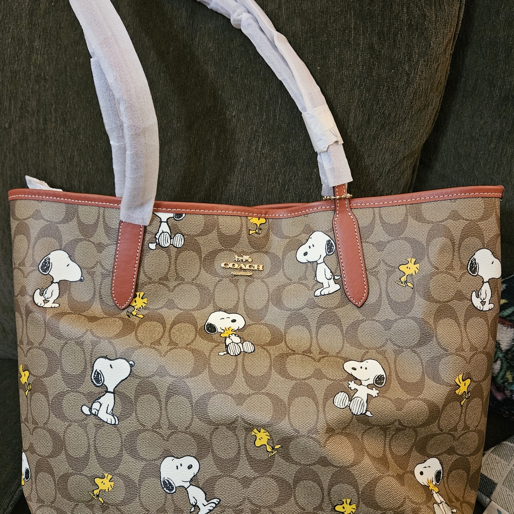 Coach Brown and Red Shoulder Bag with Snoopy Design